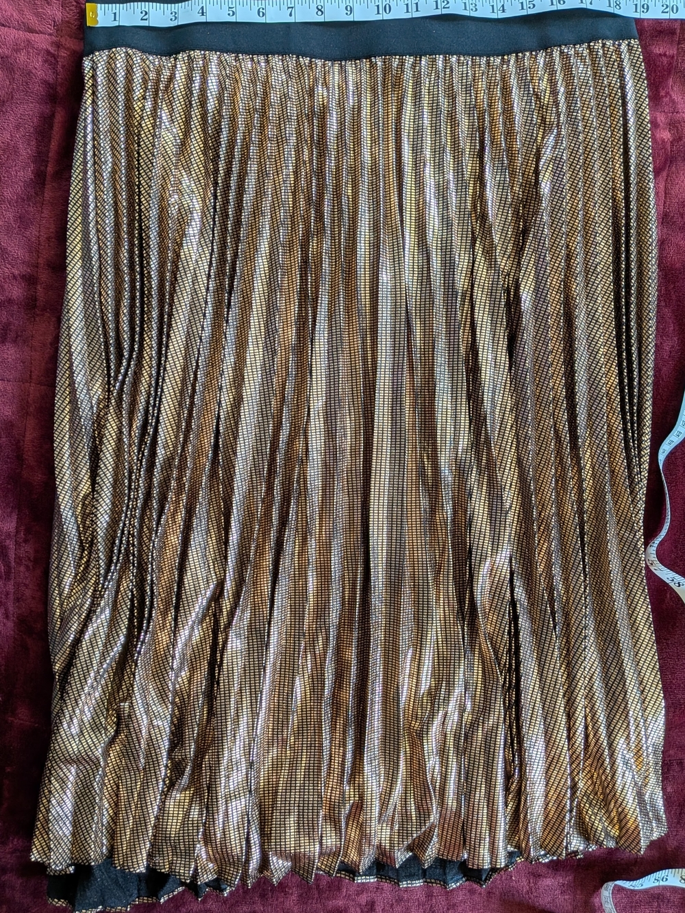 Alfani Gold Metallic Pleated Midi Skirt Plus Size 2X
